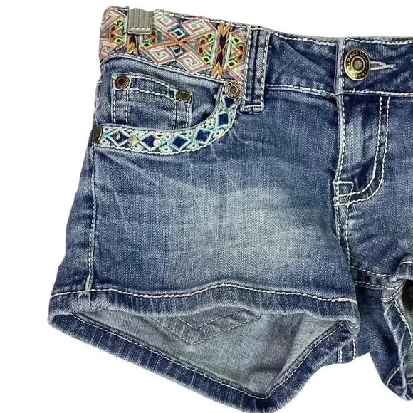 Grace in LA Jeans Womens 25 Blue Jean Short Shorts Embroidered Aztec Stretch - Picture 2 of 9
